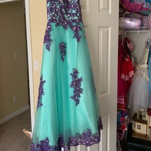 Beautiful teal and purple long gown